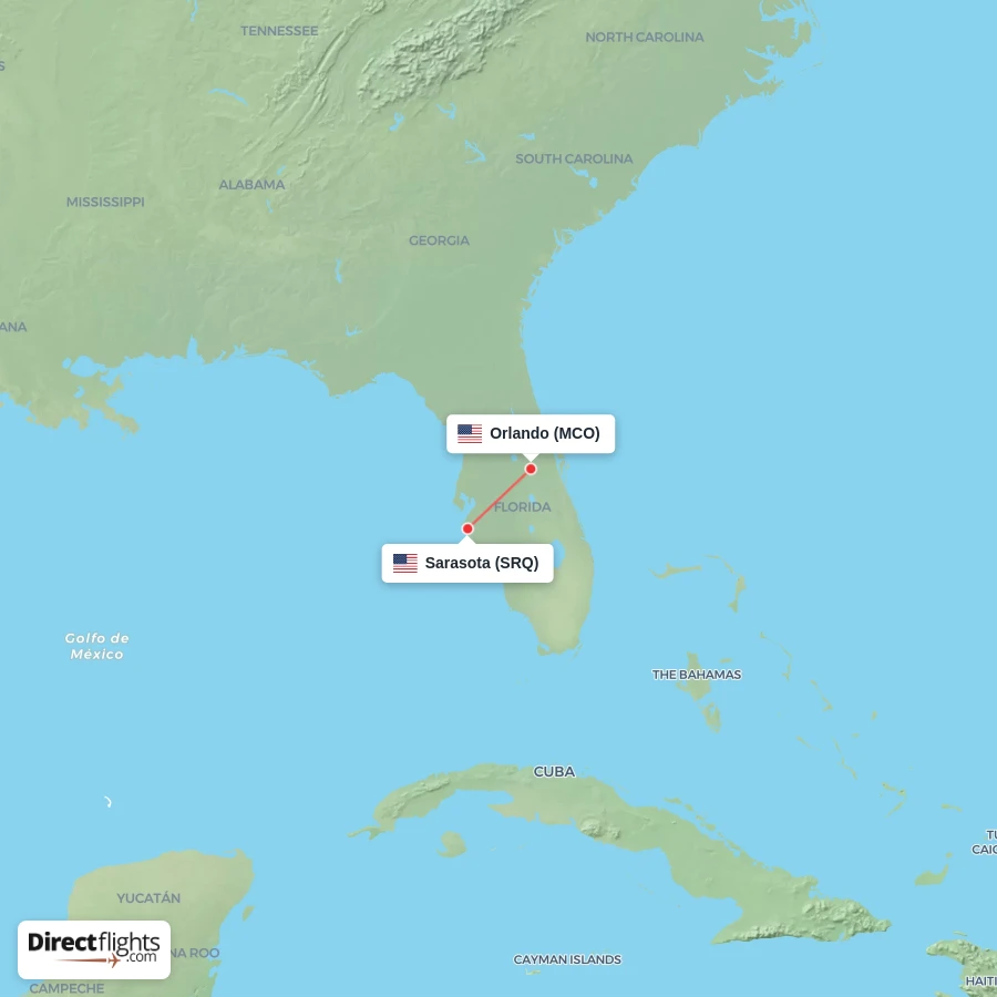 SRQ - MCO route map