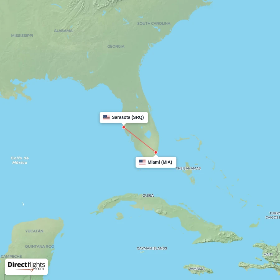 SRQ - MIA route map