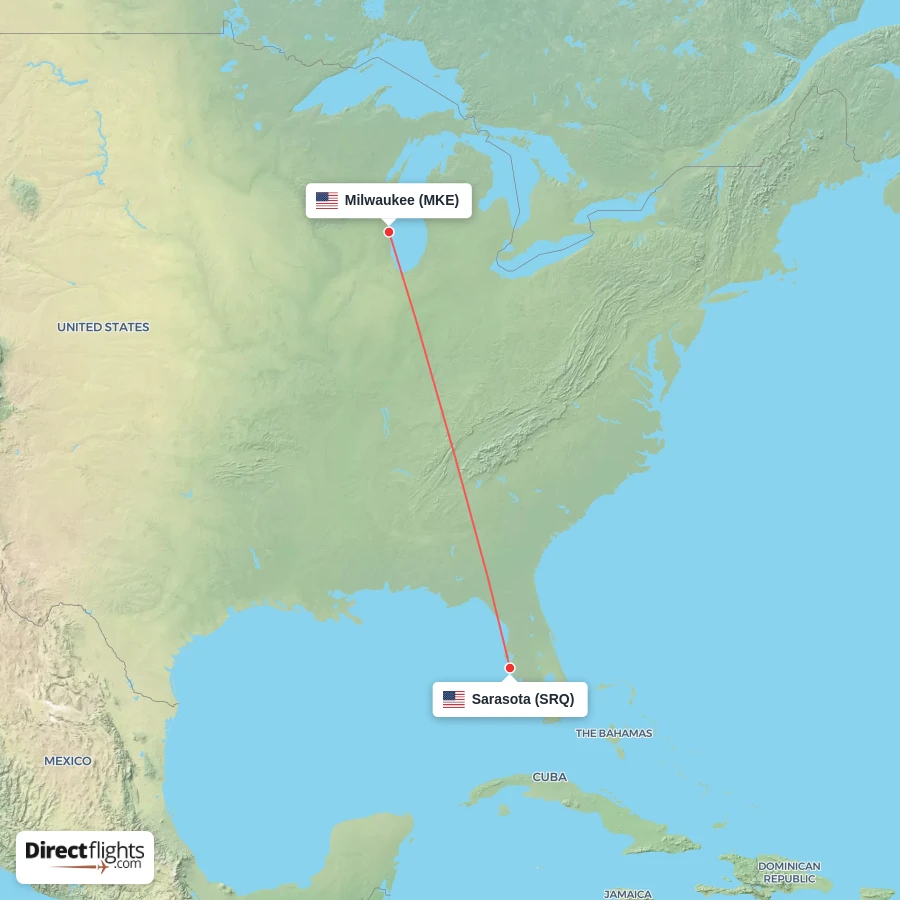 SRQ - MKE route map