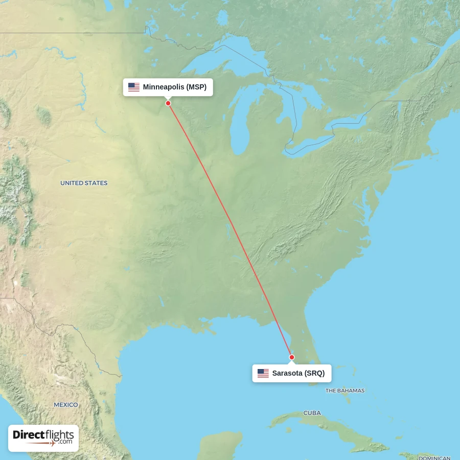 SRQ - MSP route map