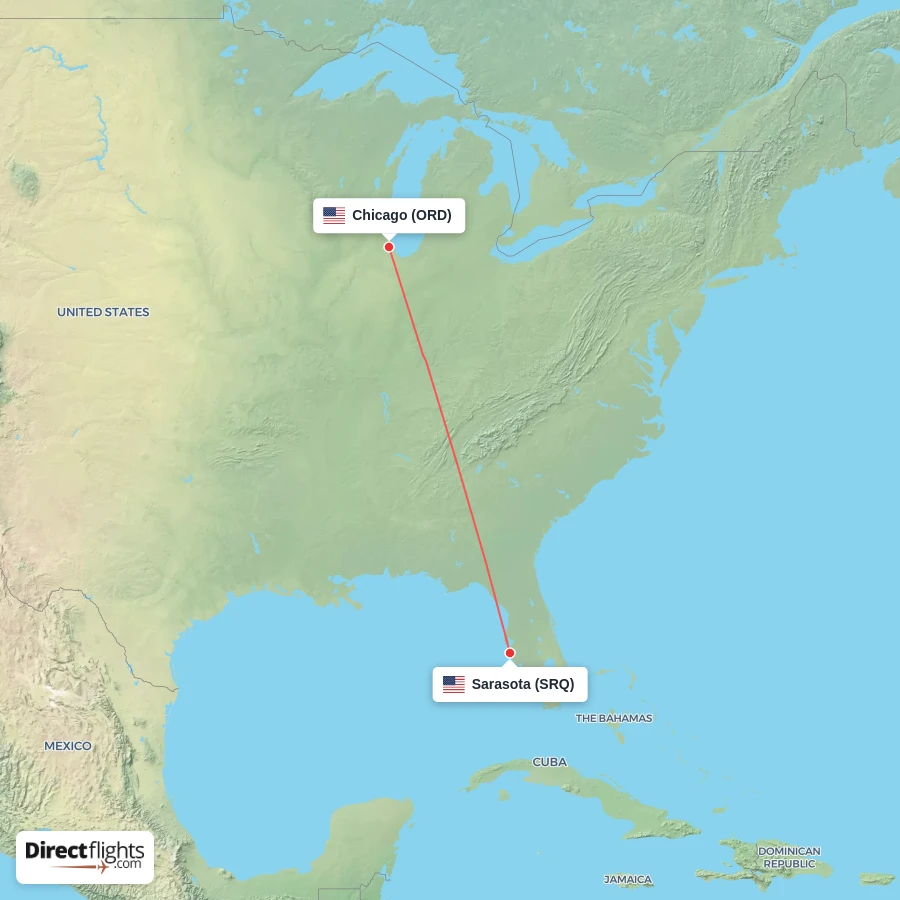 SRQ - ORD route map