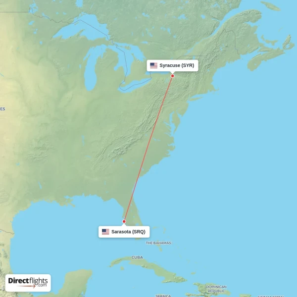 Sarasota - Syracuse direct flight map