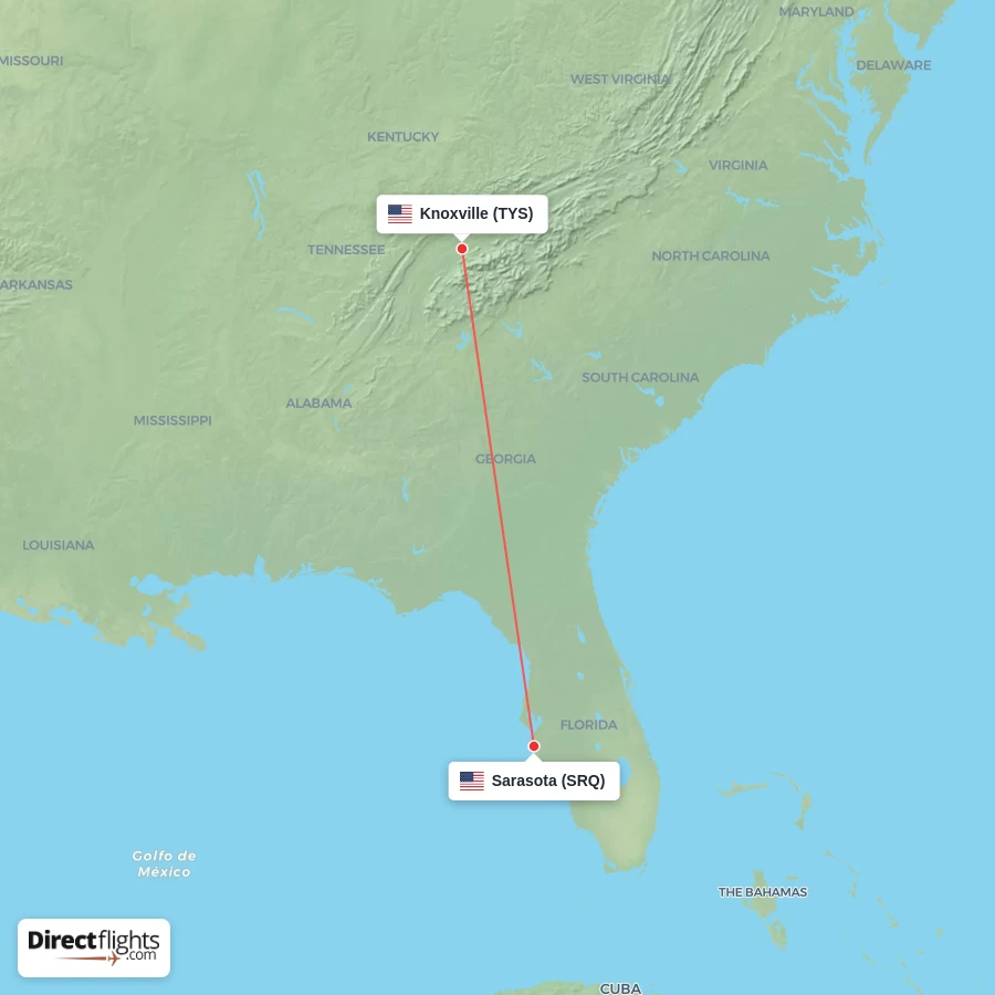 SRQ - TYS route map