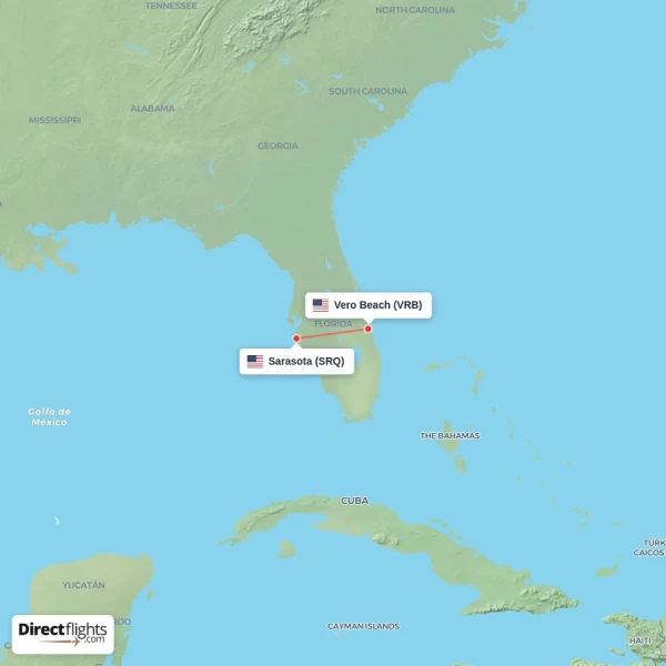 Sarasota - Vero Beach direct flight map