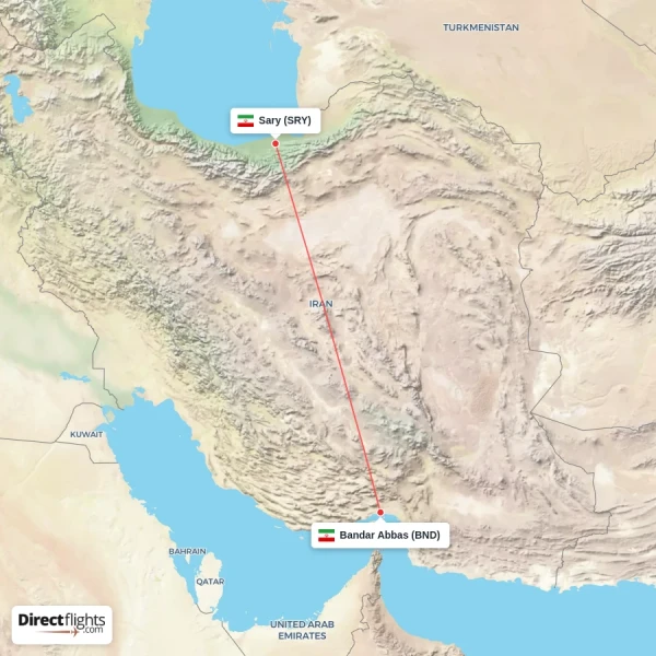 Sary - Bandar Abbas direct flight map