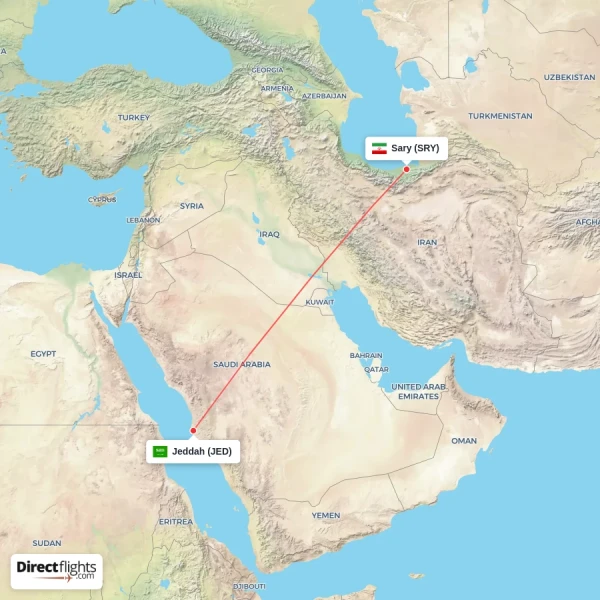 Sary - Jeddah direct flight map