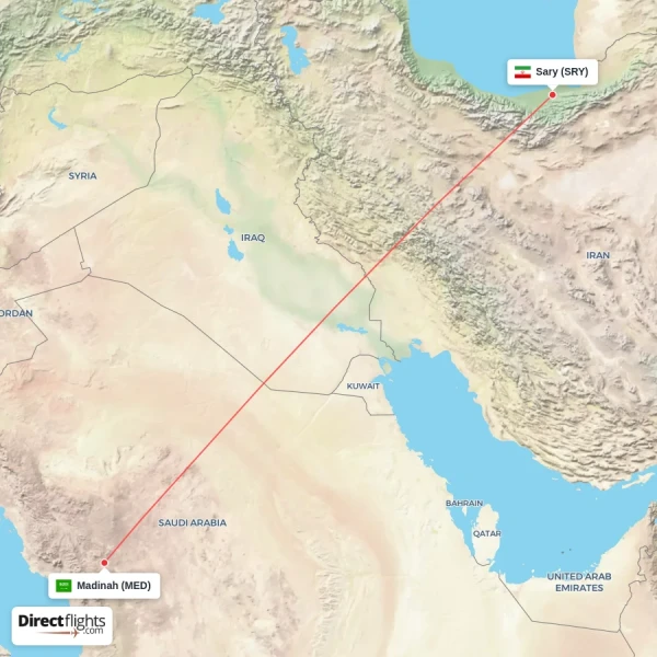 Sary - Madinah direct flight map