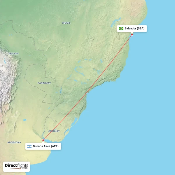 Salvador - Buenos Aires direct flight map