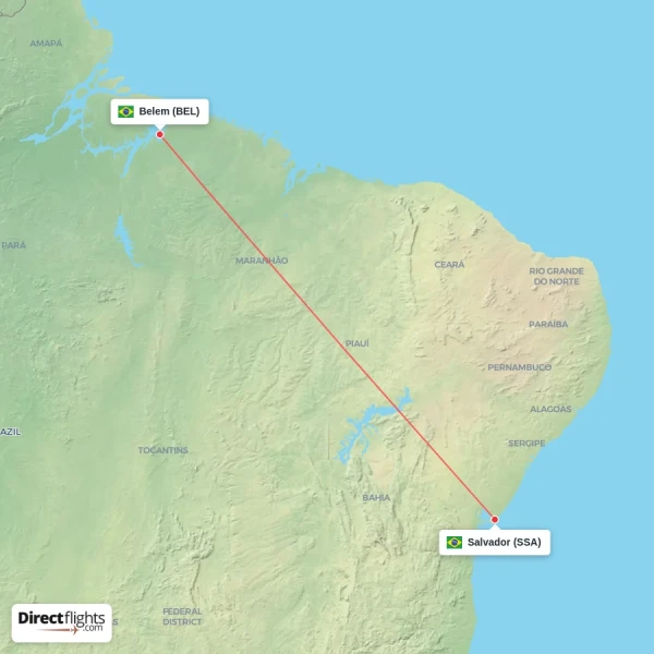 Salvador - Belem direct flight map