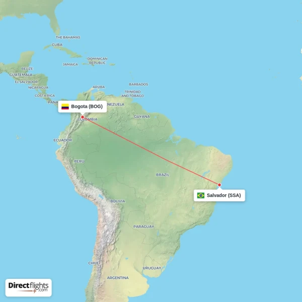 Salvador - Bogota direct flight map