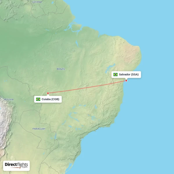 Salvador - Cuiaba direct flight map