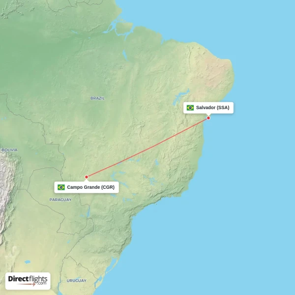 Salvador - Campo Grande direct flight map