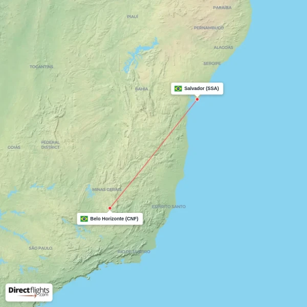 Salvador - Belo Horizonte direct flight map