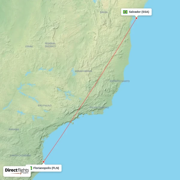 Salvador - Florianopolis direct flight map
