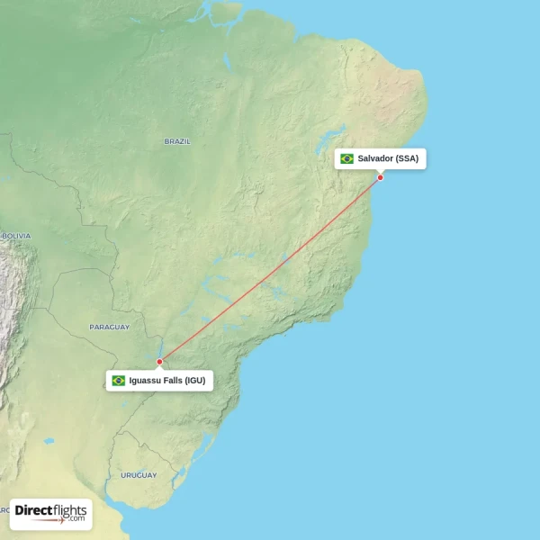 Salvador - Iguassu Falls direct flight map