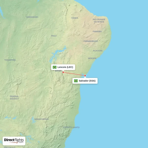 Salvador - Lencois direct flight map
