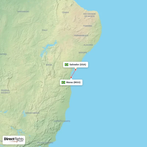 Salvador - Marau direct flight map