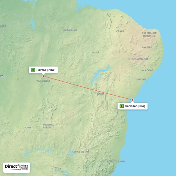 Salvador - Palmas direct flight map