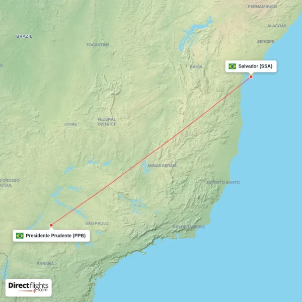 Salvador - Presidente Prudente direct flight map