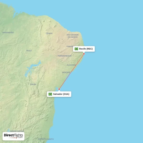 Salvador - Recife direct flight map