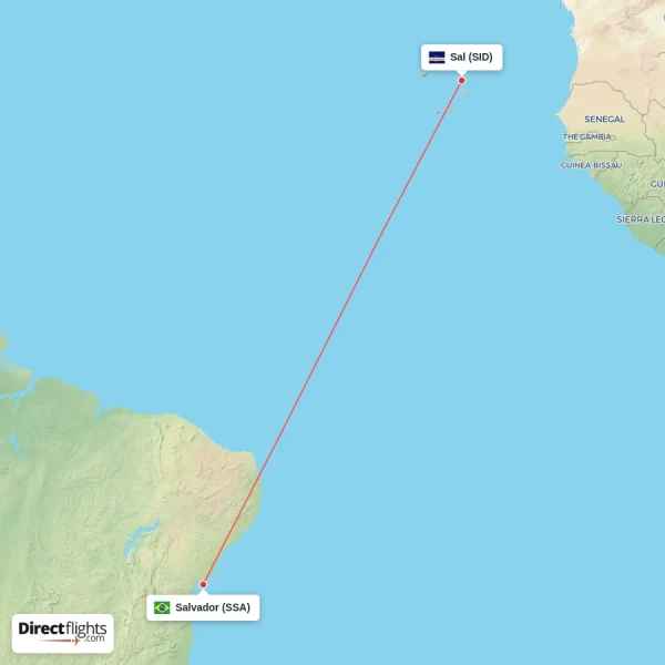 Salvador - Sal direct flight map