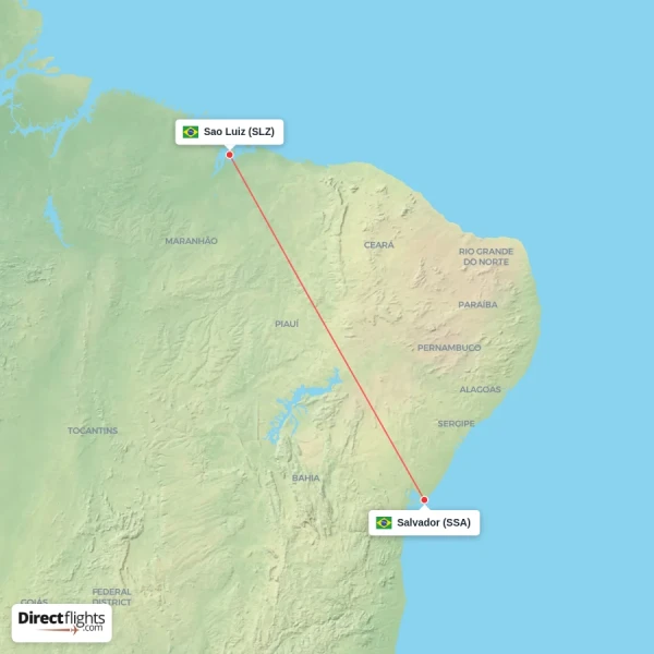 Salvador - Sao Luiz direct flight map