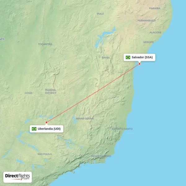 Salvador - Uberlandia direct flight map