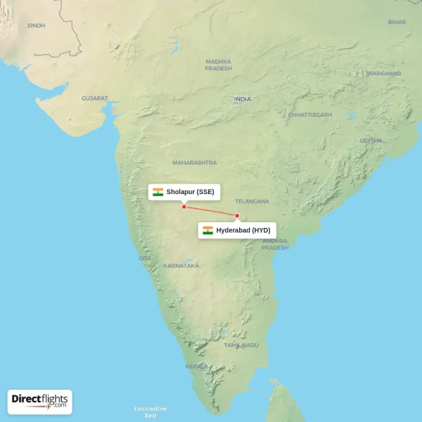 Sholapur - Hyderabad direct flight map