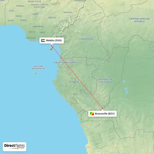 Malabo - Brazzaville direct flight map
