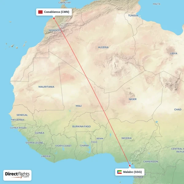 Malabo - Casablanca direct flight map