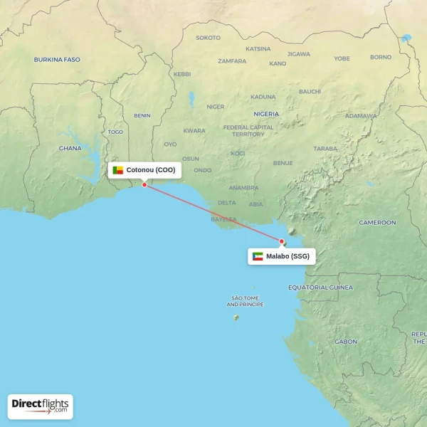 Malabo - Cotonou direct flight map