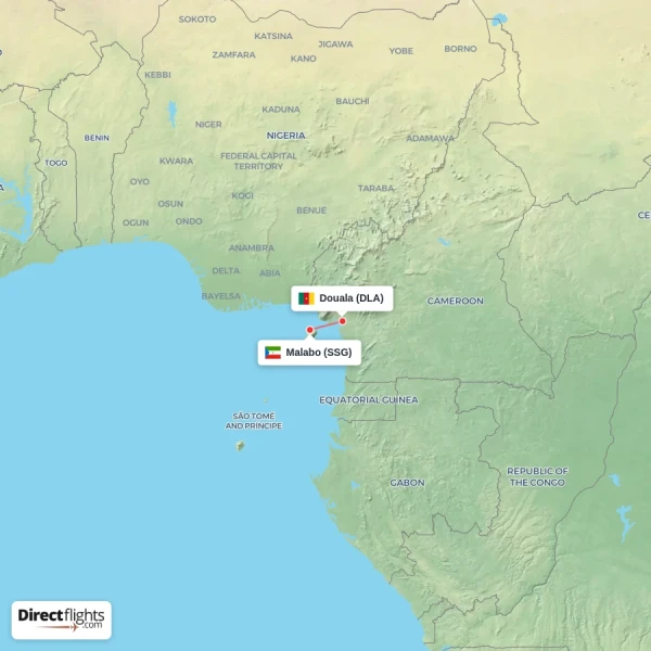 Malabo - Douala direct flight map