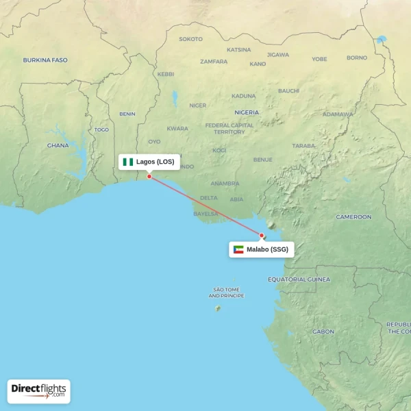 Malabo - Lagos direct flight map