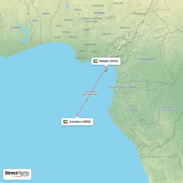 Malabo - Annobon direct flight map