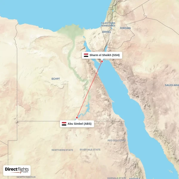 Sharm el Sheikh - Abu Simbel direct flight map