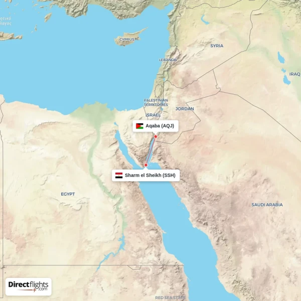 Sharm el Sheikh - Aqaba direct flight map