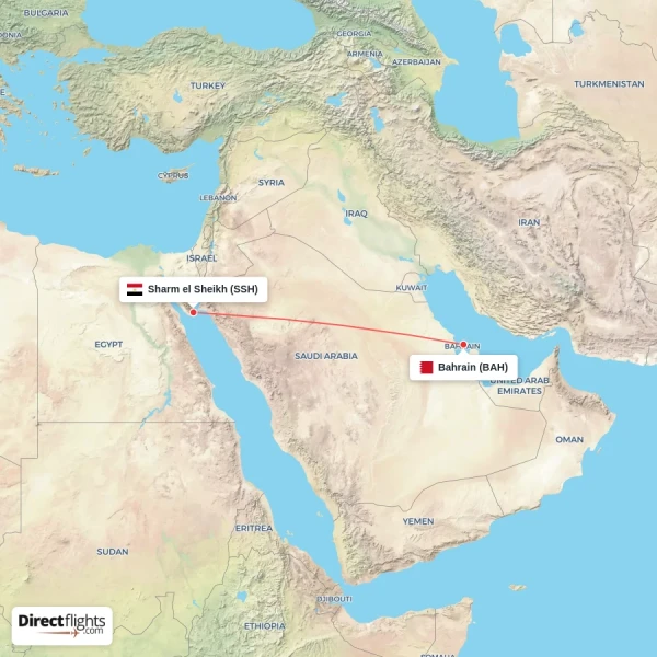 Sharm el Sheikh - Bahrain direct flight map