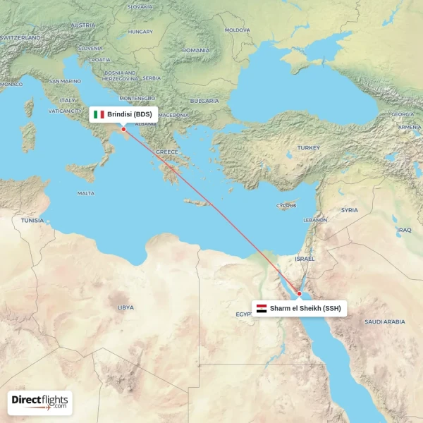 Sharm el Sheikh - Brindisi direct flight map