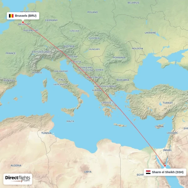 Sharm el Sheikh - Brussels direct flight map