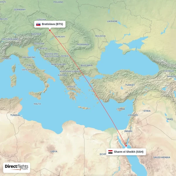 Sharm el Sheikh - Bratislava direct flight map