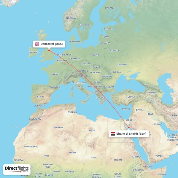 Sharm el Sheikh - Doncaster direct flight map