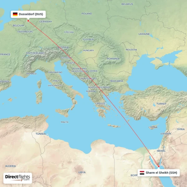 Sharm el Sheikh - Dusseldorf direct flight map