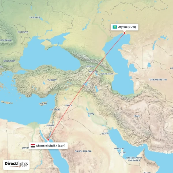 Sharm el Sheikh - Atyrau direct flight map