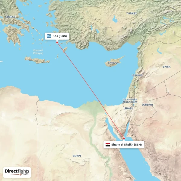 Sharm el Sheikh - Kos direct flight map