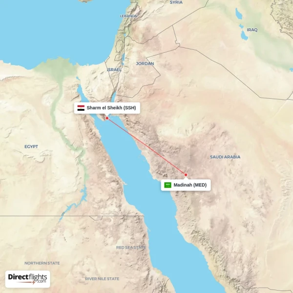 Sharm el Sheikh - Madinah direct flight map