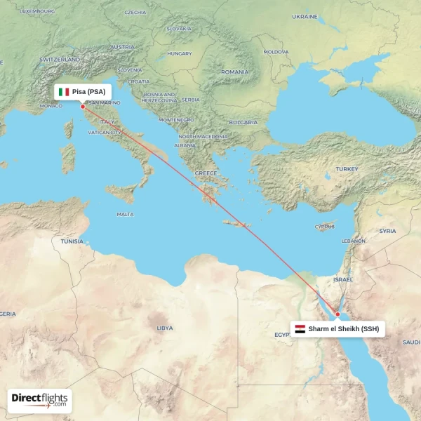 Sharm el Sheikh - Pisa direct flight map