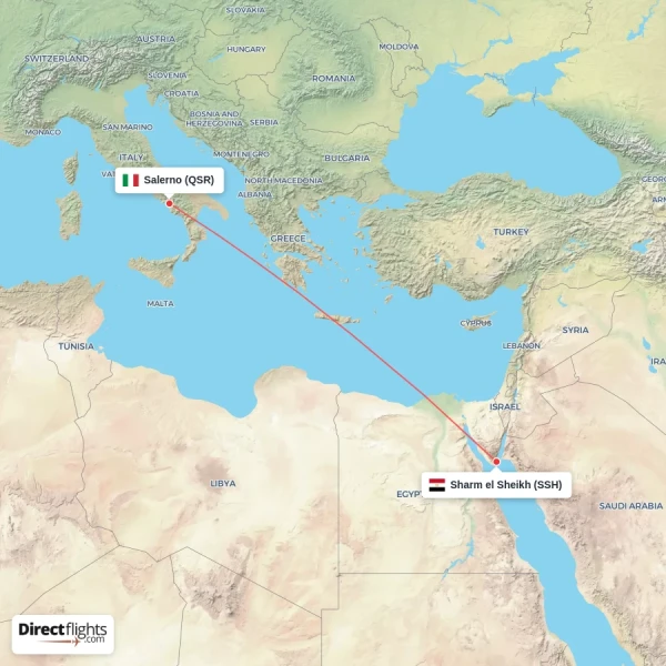 Sharm el Sheikh - Salerno direct flight map