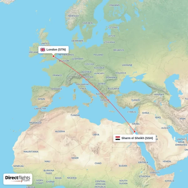 Sharm el Sheikh - London direct flight map