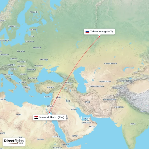 Sharm el Sheikh - Yekaterinburg direct flight map