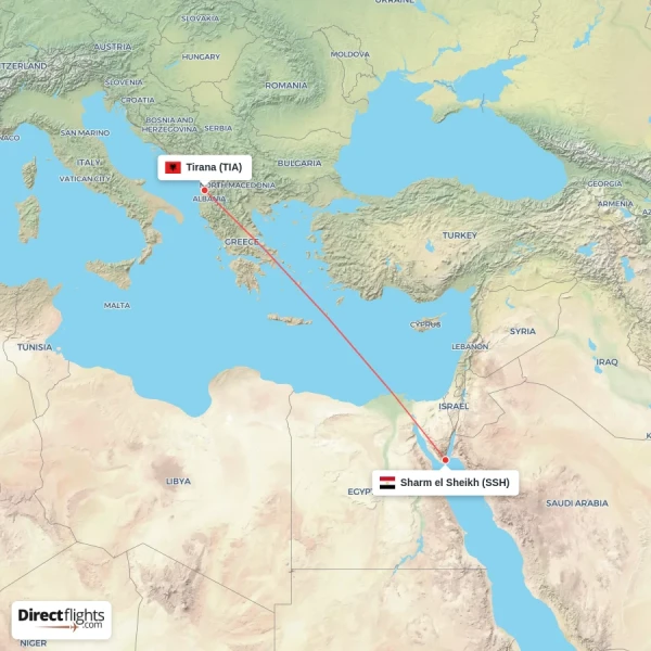 Sharm el Sheikh - Tirana direct flight map